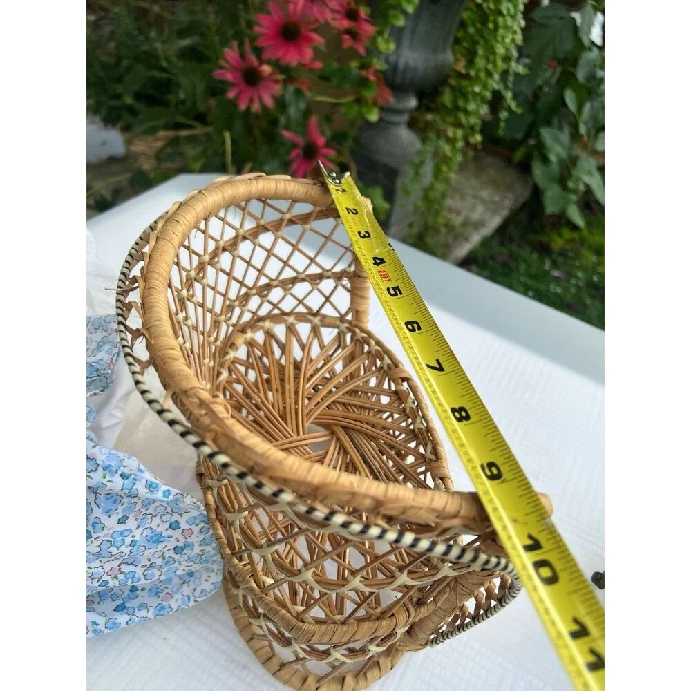 1970’s Vintage Mini Wicker Rattan Doll Chair + Bunny Cottagecore Boho Decor